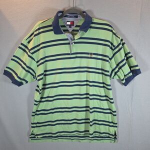 Mens Tommy Hilfiger Lime and Navy Striped Polo Size Large